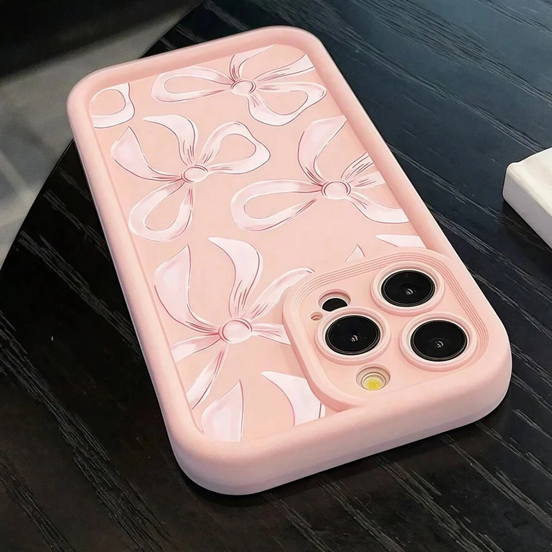 Elegant Pink Stepped Edge Bow Design Phone Case Cover