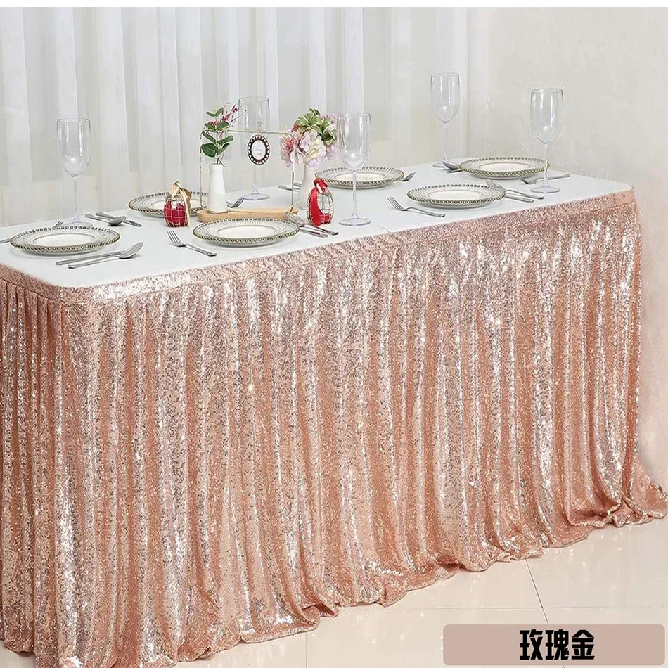 Gold Sequin Table Skirt Pleated Ruffle for Round Rectangle Square Table for Baby Birthday Party Banquet Wedding Christmas Table Skirt
