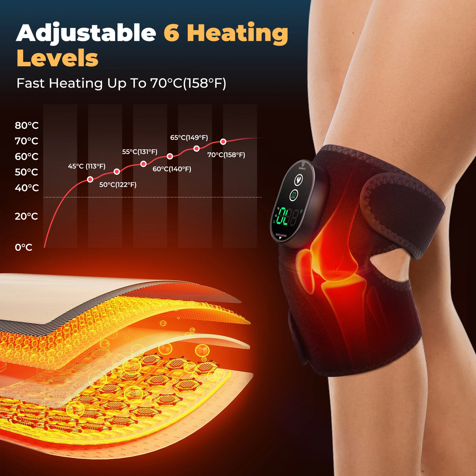 Electric Cordless Therapy Heated Vibration Knee Massager Heating Pad for Knee Elbow Shoulder Leg Relax Joint Pain Relief Gifts