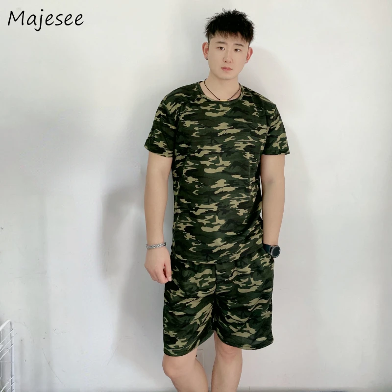 

Camouflage Sets Men S-5XL Clothing Military Two Piece O-neck T-shirts Shorts Summer Harajuku Trendy Streetwear Thin Vintage Chic