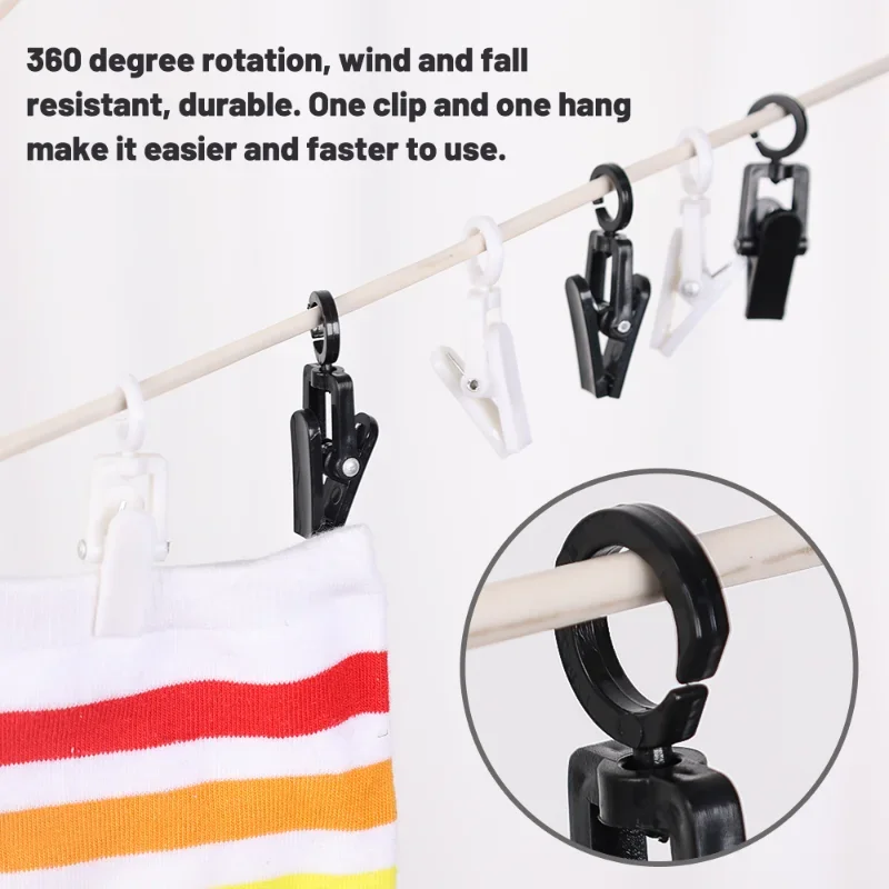 Pinces à Linge Rotatives - Lot De 5 - Pour Cintres, Serviettes, Chaussettes - Noir