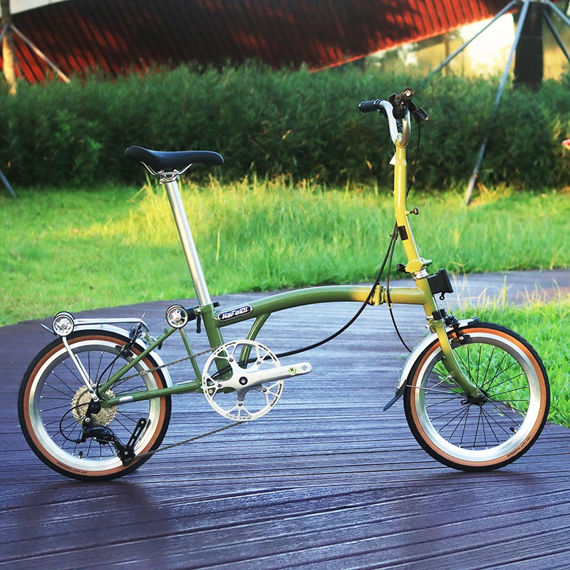 Folding Bicycle 16 Inch 9 Speed V Brake Portable Chromoly Steel Tri Fold Frame 16Inch Wheel