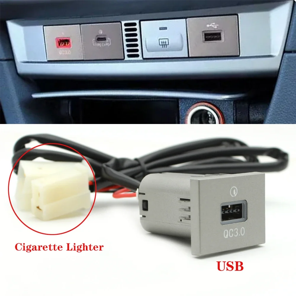 

Silver Car Electronics Accessories Fast Charging Adapter USB QC3.0 Interface Socket Power Socket Switch for Ford Focus MK2