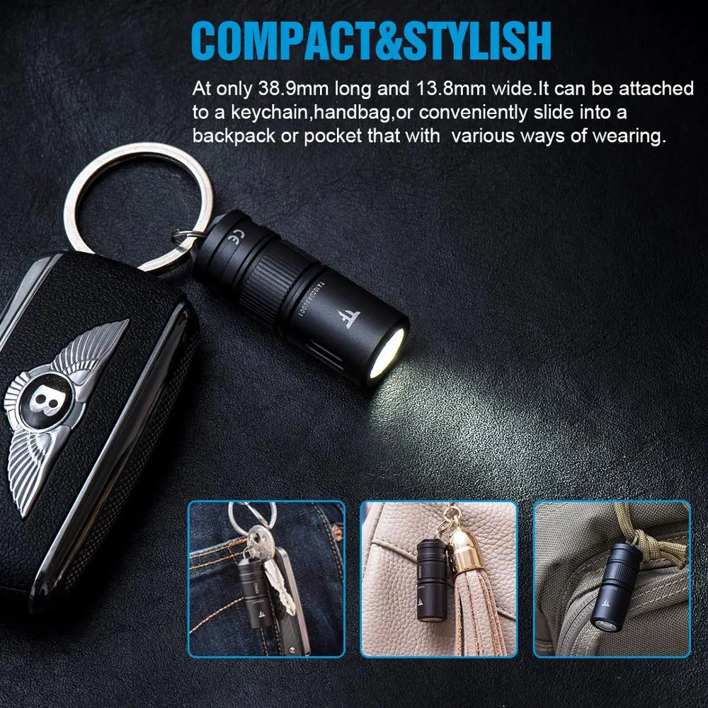 Small Keychain Rechargeable Flashlight EK1 180 Lumens USB-C EDC