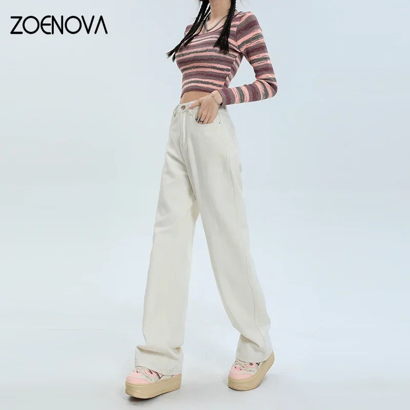 ZOENOVA 여성용 하이 웨이스트 스트레이트 와이드 레그 팬츠, 한국 빈티지 스트리트웨어, 헐렁한 청바지, 새로운 캐주얼 바지, Y2K 패션, 가을