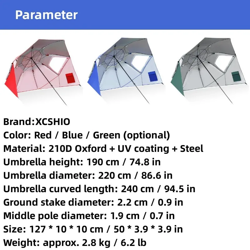 Portable Beach Umbrella Tent Folding Sun And Rain Canopy Umbrella For Fishing Camping Park Beach Sports 2.4M Large