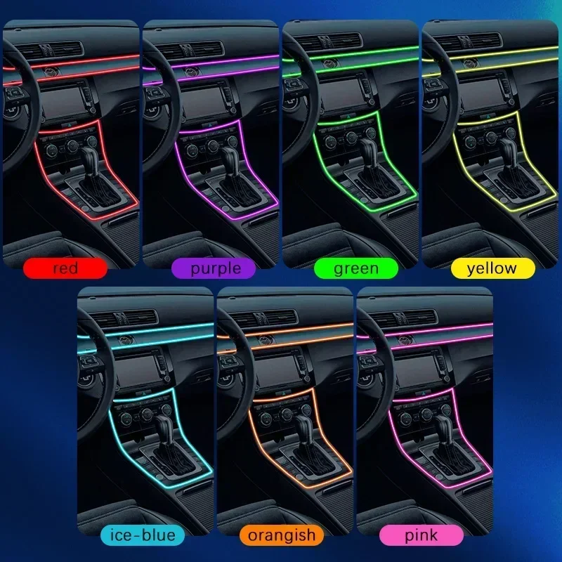 자동차 RGB 앰비언트 LED 라이트 스트립, USB 광섬유 분위기 네온 보이지 않는 라이트 스트립, 센터 콘솔 문짝 장식 램프
