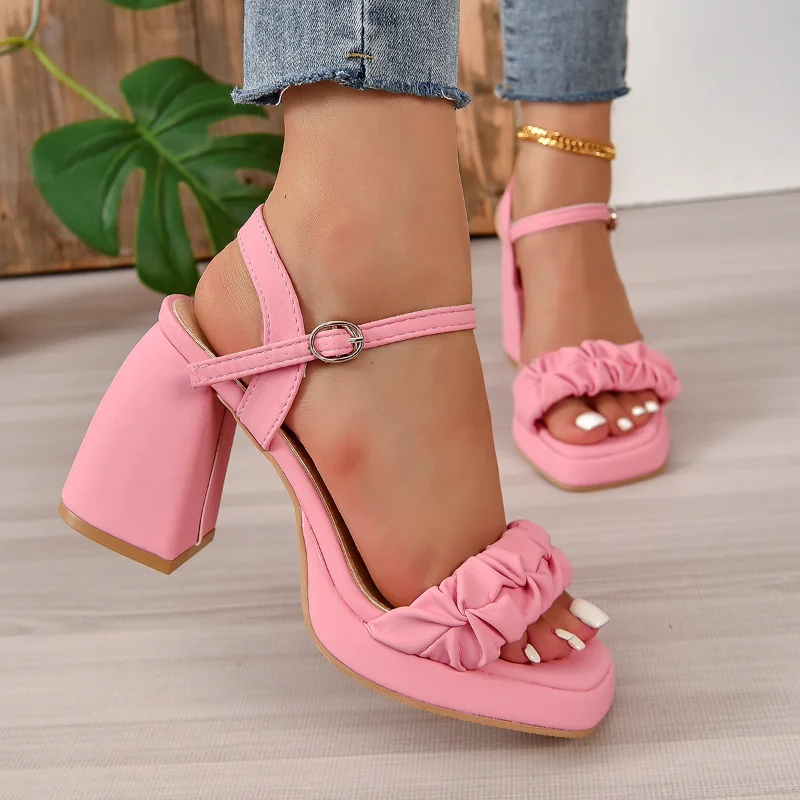 Women Sandals High Heels Fashion Shoes Pleated Open Toe Super High Heel Sandals All-match Hollow Out Sexy Party High Heels Mujer