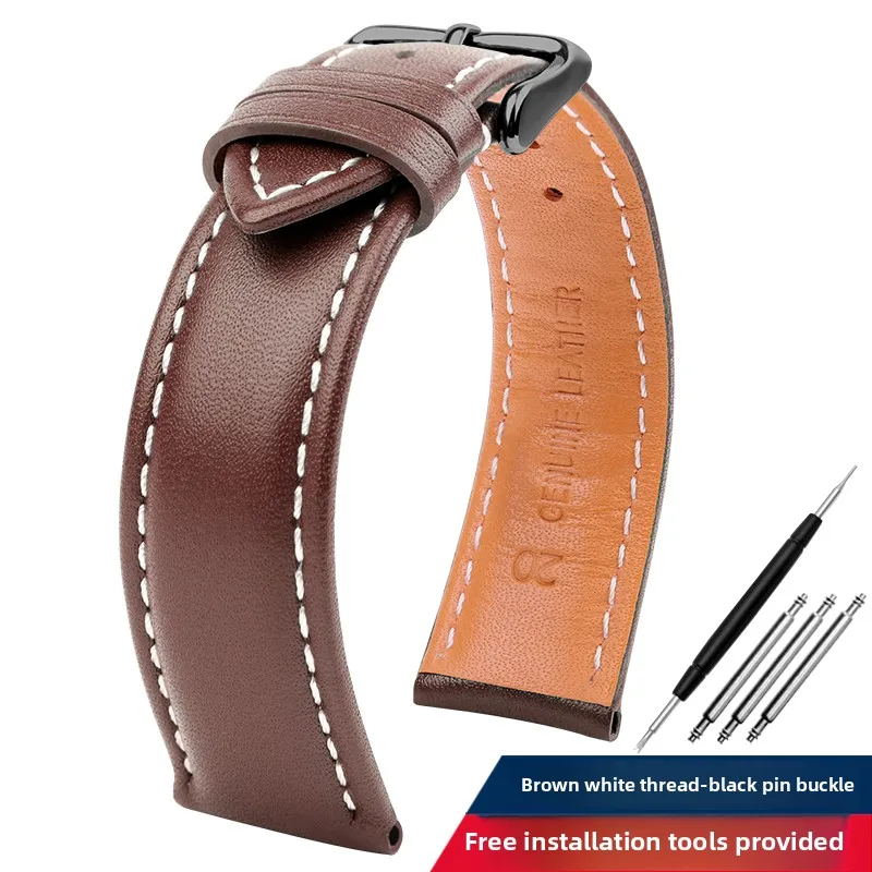 Premium Genuine Leather Men's Watch Band - Black, Brown, Blue - Luxurious Cowhide Bracelet