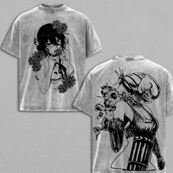 Vintage Gothic Washed Oversized Chainsaw Man Anime T - Shirt - Unisex Short Sleeve Cotton Tee - XXL (Gray)