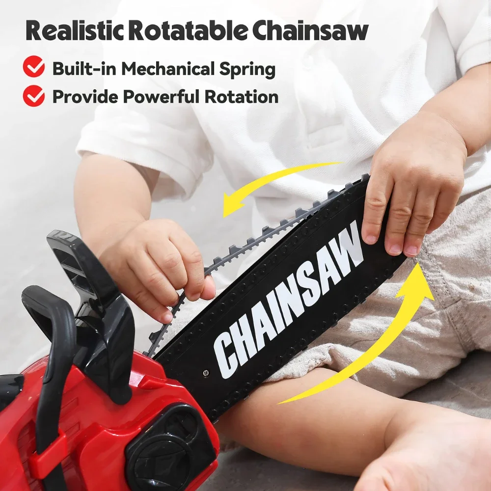WizKidz Toy Chainsaw for Kids Pretend Play Power Tool Set with Realistic Sounds Rotating Chain Outdoor Preschool Gardening Gift 4