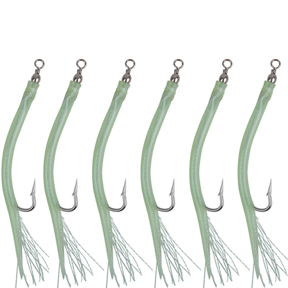 6Pcs Long shank Fishing hooks striped Bass fishing lure Sand Eel
