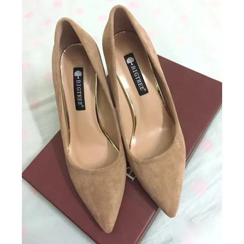 Women Elegant Suede 8.5cm High Heels Formal Occasion Pumps Lady Fashion Party Block High Heels Red Khaki Nightclub Dance Shoes 6