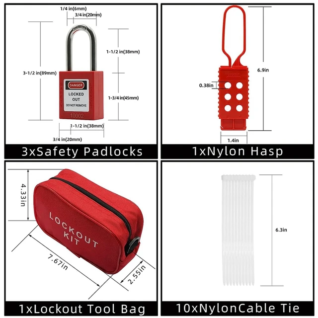 Lockout Tagout Kit -Lockout Tagout Tag, Nylon Tie, Nylon Storage Bag, Redsafety Padlock, Lockout Tagout Locks ( Red Kit ) 6