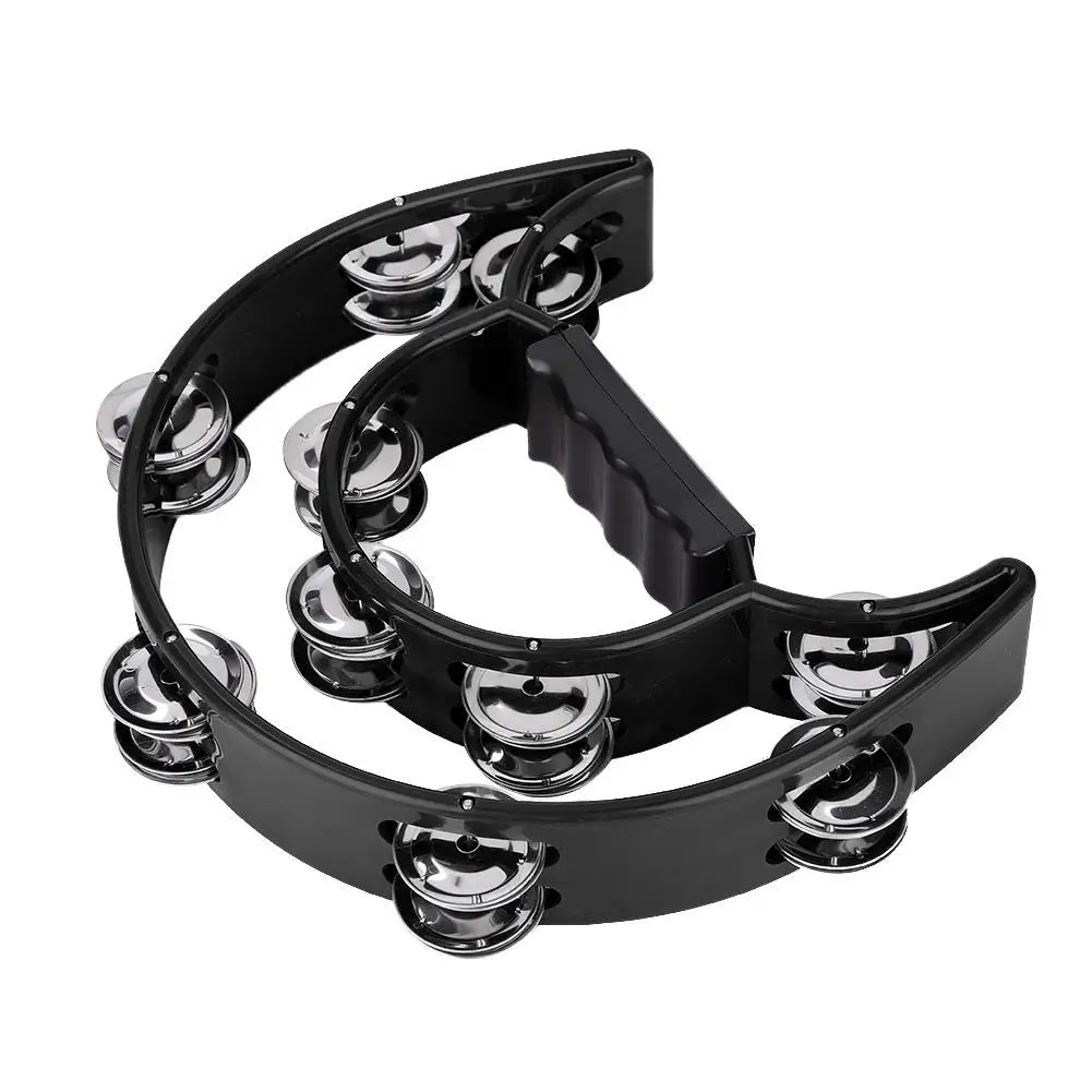 Double Row Handbell Tambourine-Round Half Moon Percussion Instrument for Party, Games & Baby Play