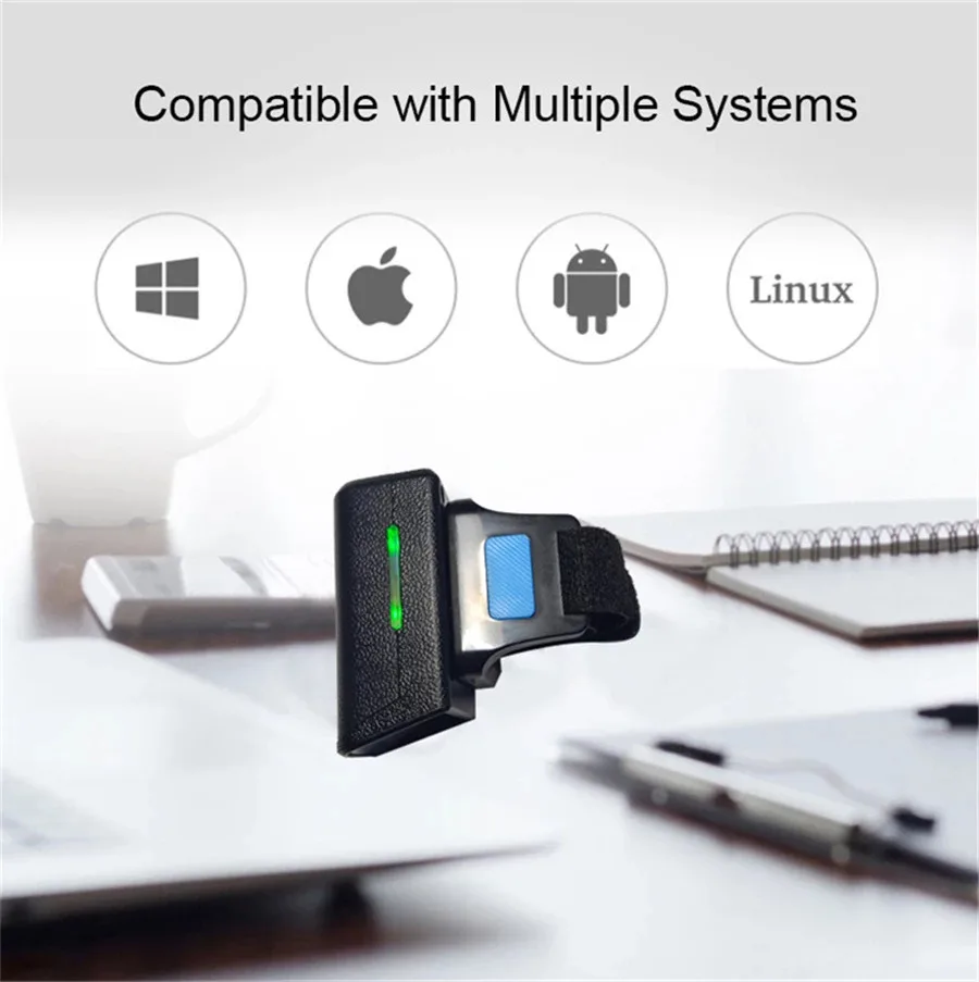 Portátil Wearable Barcode Scanner Mini Finger Bar Code Reader sem Fio Compatível com Bluetooth Anel 2d 2.4g - Imagem 2