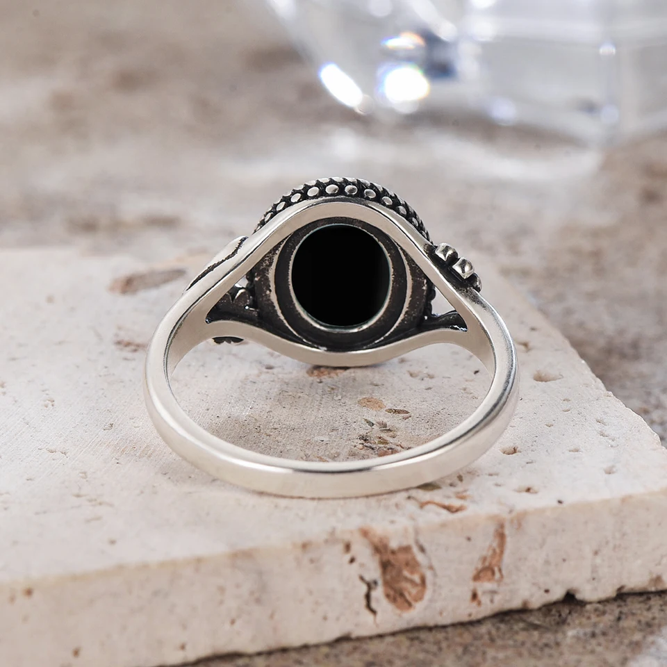 アクセサリー vintage onyx silver925 ring 925 Sterling Silver Black onyx Gemstone Vintage Ring For All