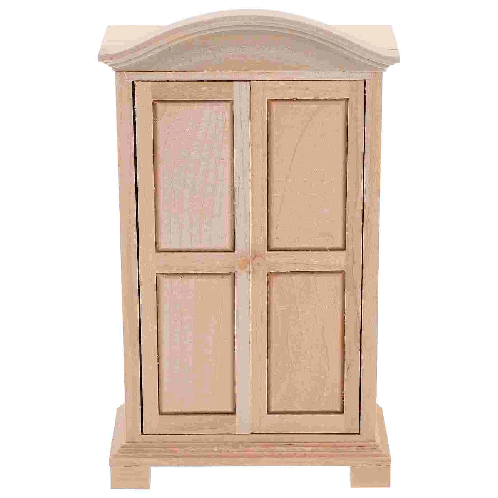 

Miniature Wood Wardrobe for Dollhouse: 1:12 Scale Double Door Closet Furniture Model
