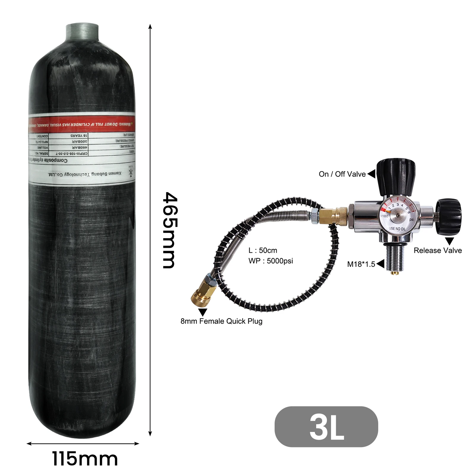 TUXING 300Bar 3L Carbon Fiber Cylinder 4500psi High Pressure Air Tank Scuba Divi