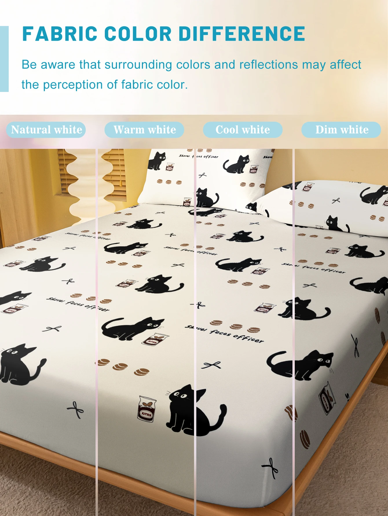 1 Cartoon Cute animal Cat printed matte Fitted Sheet, bedroom printed bed cover, bedding (excluding pillowcases) 4