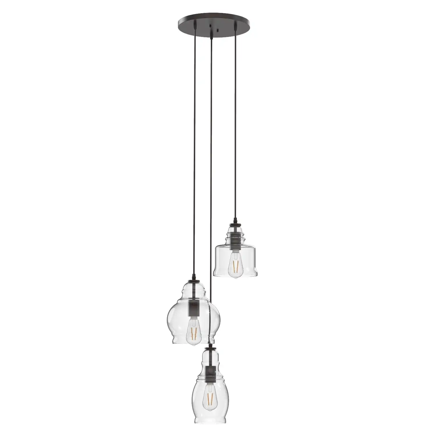 

61” Modern 3-Light Pendant Light 4.5W(40W Equiv) ST19 LED Bulb, Matte Black