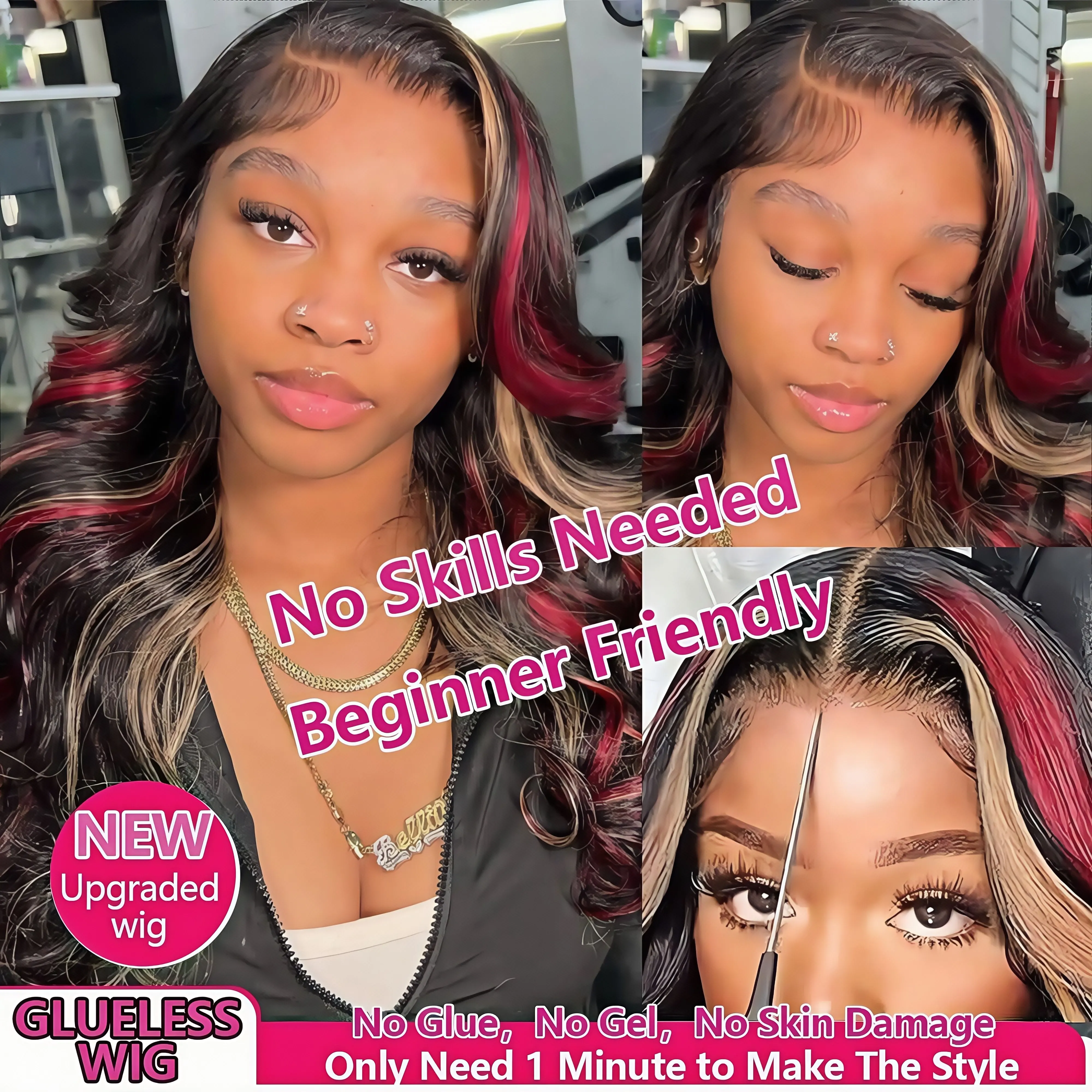 1B/99J/27 Omber black hair with red blonde Highlight 5x5 Hd Lace Closure Body Wave Wig Human Hair 99J Glueless Wig Ready To Wear 2