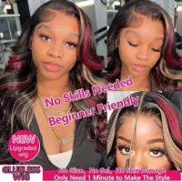 1B/99J/27 Omber black hair with red blonde Highlight 5x5 Hd Lace Closure Body Wave Wig Human Hair 99J Glueless Wig Ready To Wear 2