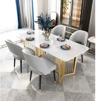 Luxury Grey & Gold marble top 6 seater dining table set 1