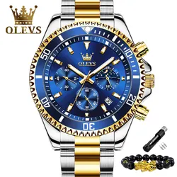 OLEVS Mens Watches Rotatable Big Face Stainless Steel Waterproof Date Analog Quartz Watches Fashion Business WristWatch for Men