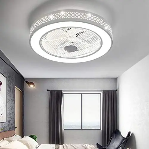 

Fan with Lights, Enclosed Round LED 3 Color Ceiling Lighting Fan with Invisible Blades,Semi Flush Mount Low Profile Fan W/Remote