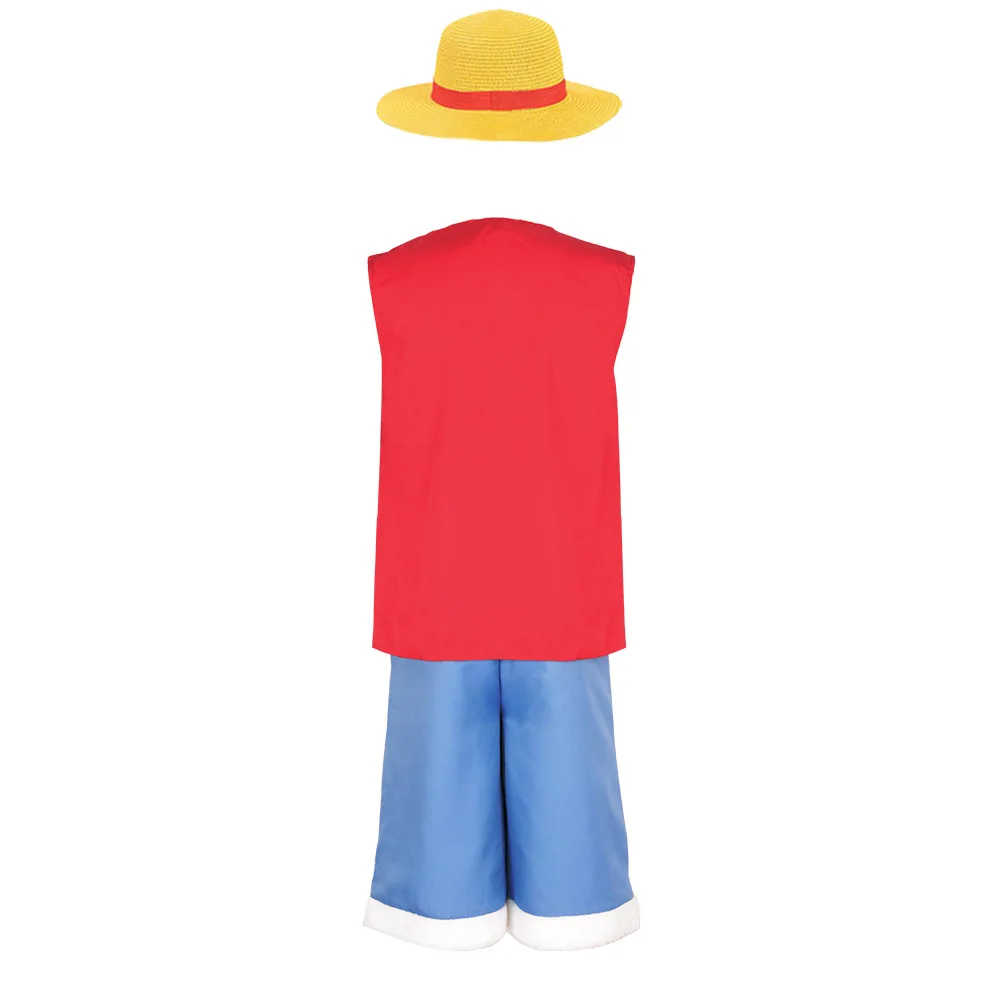Kids Adult Luffy Cosplay Costume Hat Shirt Shorts Halloween Outfits