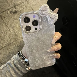 Luxury 3D Flash Diamond Bow Glitter Phone Case - Silver Bling Shockproof Back Cover - iPhone 12 Pro Max (Silver)