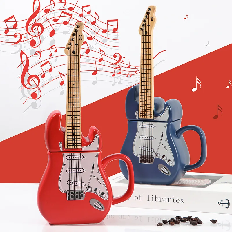 450ml Cartoon Guitar Mug Special Shape Mug Novelty 3D Ceramic Mug Coffee Mug Fashion Craft Gifts Home Daily Decoration Tableware