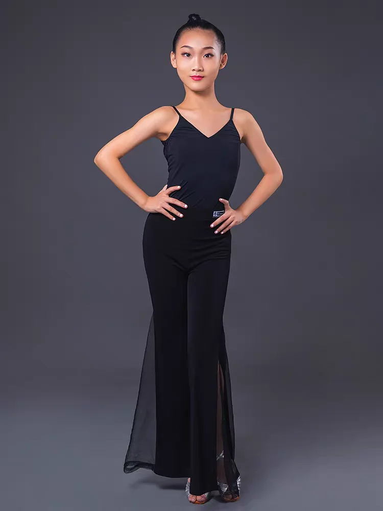 Latin Dance Pants For Girls Children Fashion Mesh Flared Pants Rumba Cha Cha Samba Tango Latin Practice Clothes