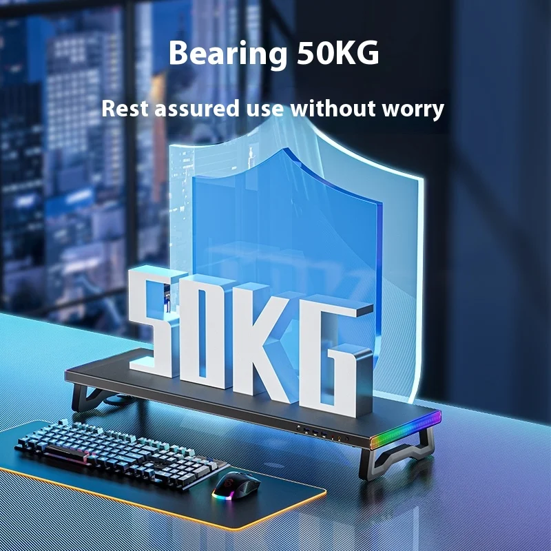 Rgb Metal Monitor Stand With Usb Hub-Gaming Desk Riser For Dual Screen Setup, Phone Charging & Cable Management Aluminum Alloy