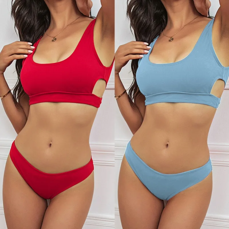 

2023 New European and American Swimsuit Bikini Ladies European and American Swimsuit Separate Solid Color