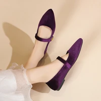 Women's Pointed Toe Flat Shoes With Velvet Matte Finish Single Shoes Women Comfort Loafers Shoes Leather Mary Jane Shoes 2