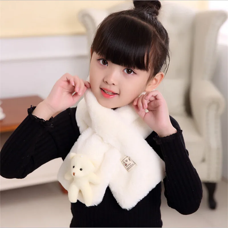 Baby Scarf Rabbit Fur Scarf Winter Imitation Rabbit Hair Pure Color Children's Scarf Baby Boys Girls Plush Little Bear Neck Warm Scarves