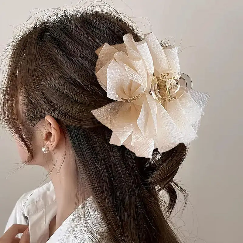 Beige - Handmade Women's Bow Hair Claw Clip 79