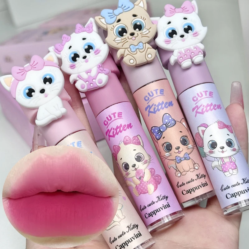 Cute Cat Velvet Matte Lip Mud Lipstick Mousse Nude Brown Pink Waterproof Long Lasting Smooth Lip Gloss Korea Makeup Cosmetics