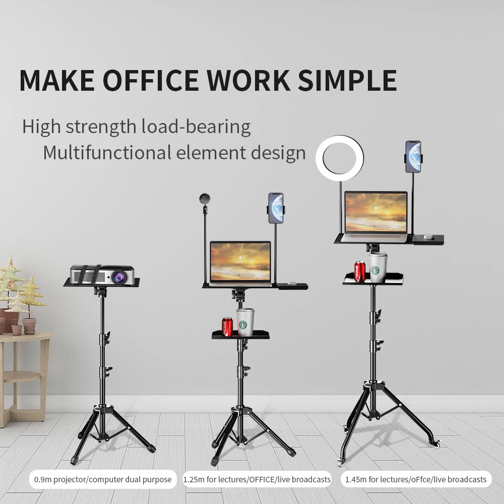 145cm Projector Tripod Stand Laptop Tripod Adjustable Height 23 to 63" Standing Desk Outdoor Computer Desk Stand for Studio