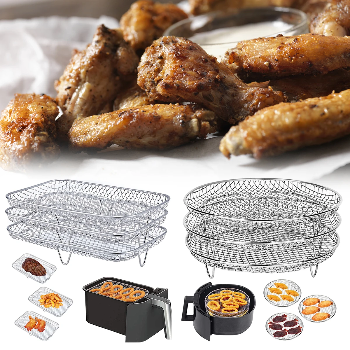 Air Fryer Rack Stainless Steel Steaming Racks Tray Air Fryer Accessories Baking Pan BBQ Gril Roasting Rack Cooking Kitchen Tools 2