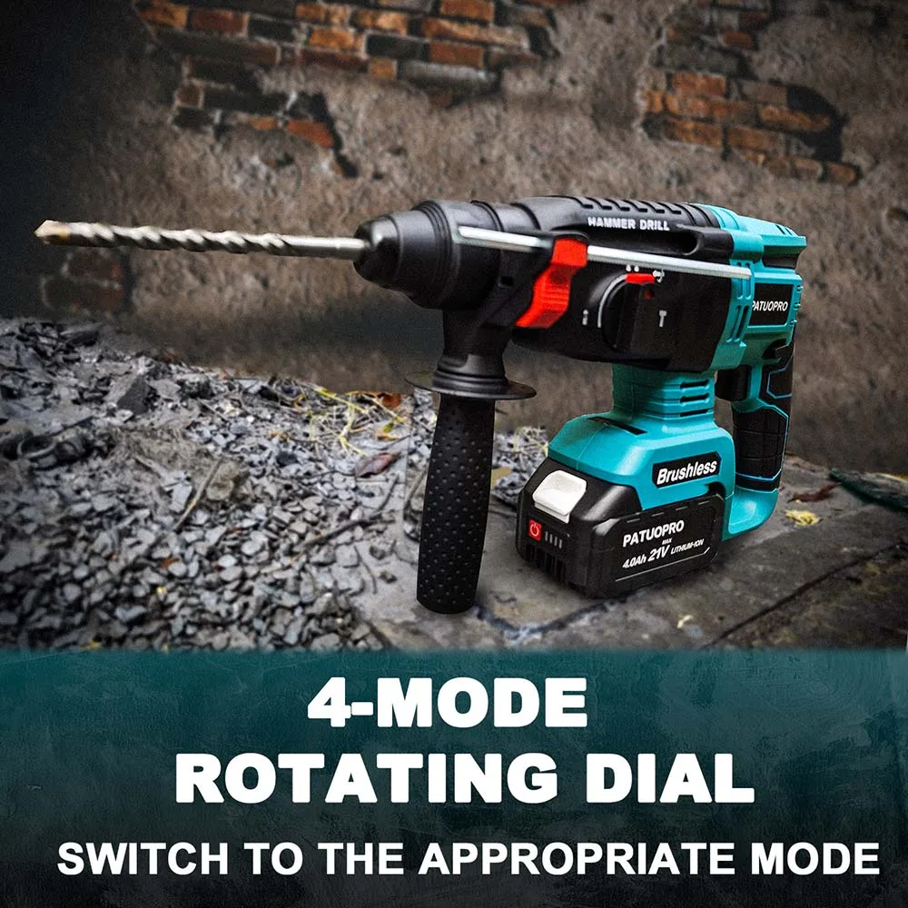 PATUOPRO 26MM Electric Impact Rotary Drill 4-Mode Brushless Hammer Drill Rechargeable Motor Power Tools For Makita 18V Battery 5