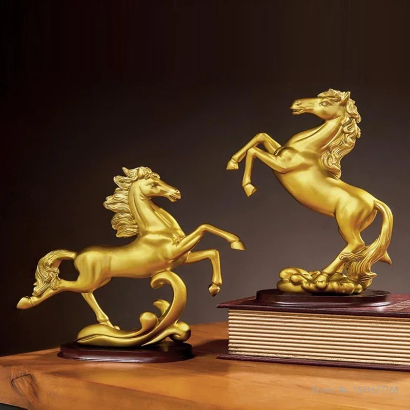 Creative Resin Horse Sculpture Ornament Gold Ornament Arriving Success Home Living Room Study Bookcase Office Decorations Crafts
