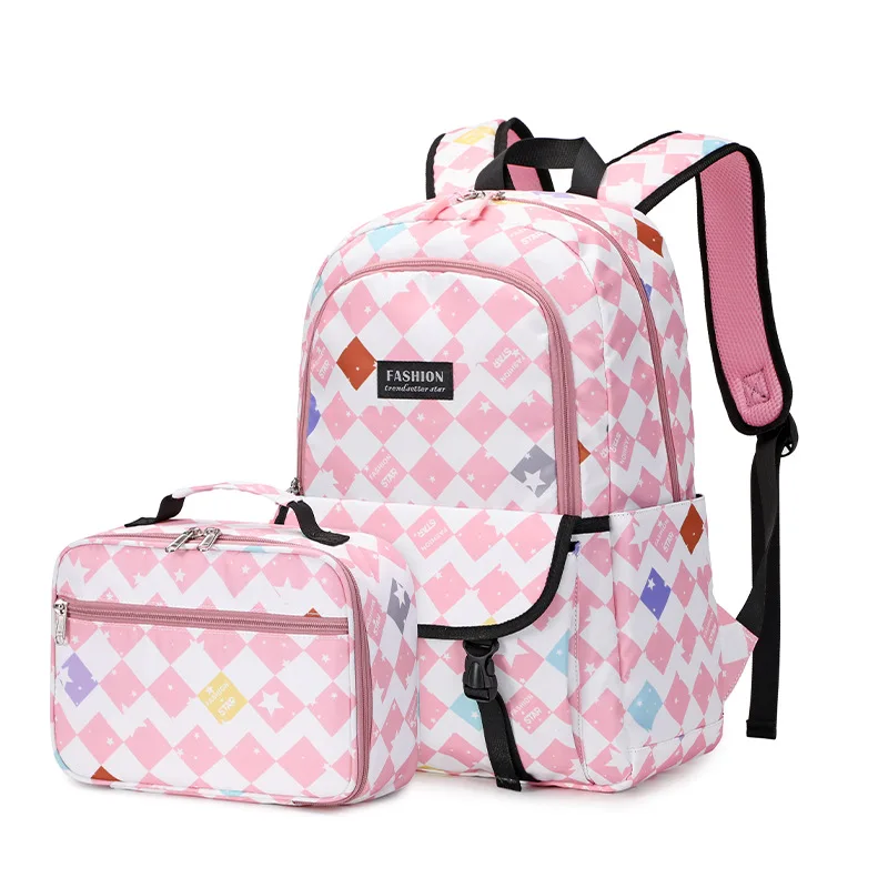 Geometric Printed Primary Junior High School Bag Waterproof Backpacks Kids Bookbag Set Student Girl Schoolbags Knapsack 1