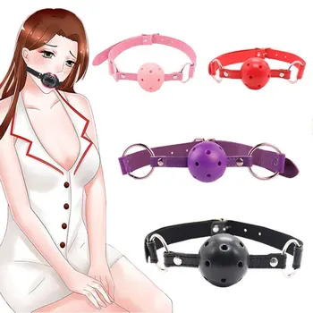 4 Colors Faux Leather Mouth Gag Adjustable Silicone Ball Adult Flirting Fetish Roleplay Game Props Couples BDSM Bondage Sex Toys 1