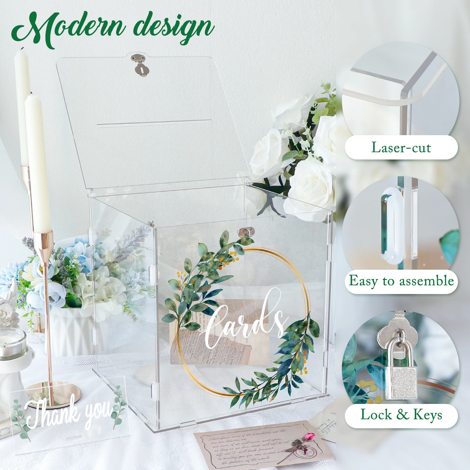 Caja Grande Para Tarjetas De Vidrio, Hecha A Mano Con Ranura Y Cerradura,  Tarjetas De Regalo, image size:1600x1600