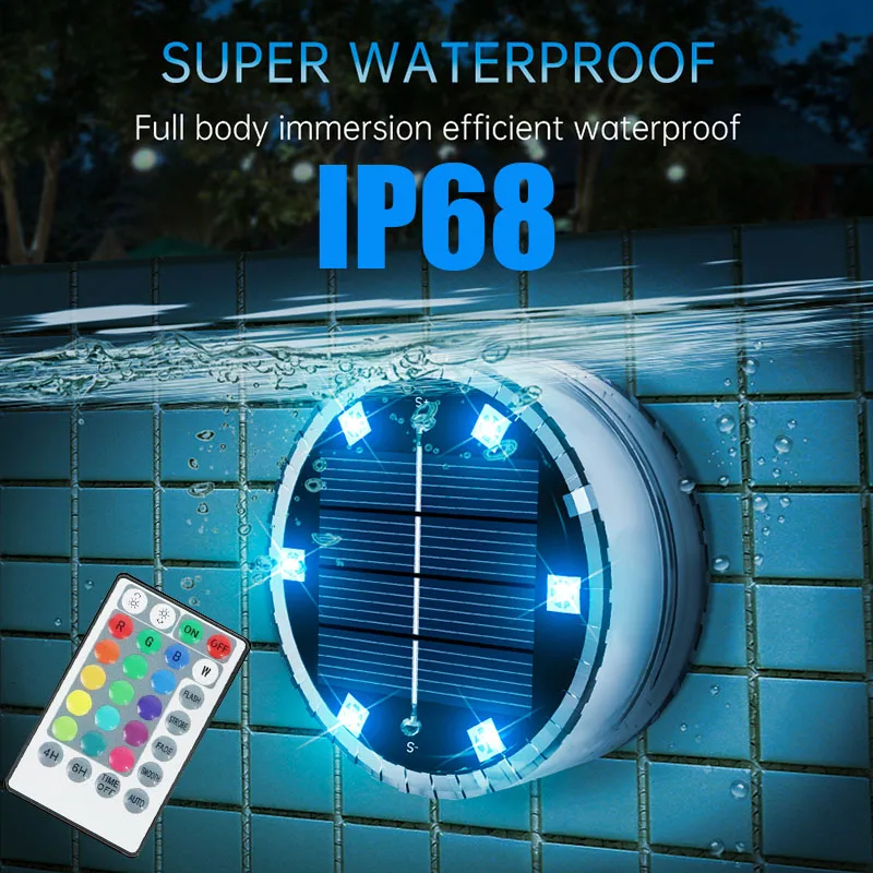 Solar LED Pool Light RGB Color Changing Underwater Solar Wall Lamp Waterproof Decoration Lights for Pond Fountain Aquarium Patio