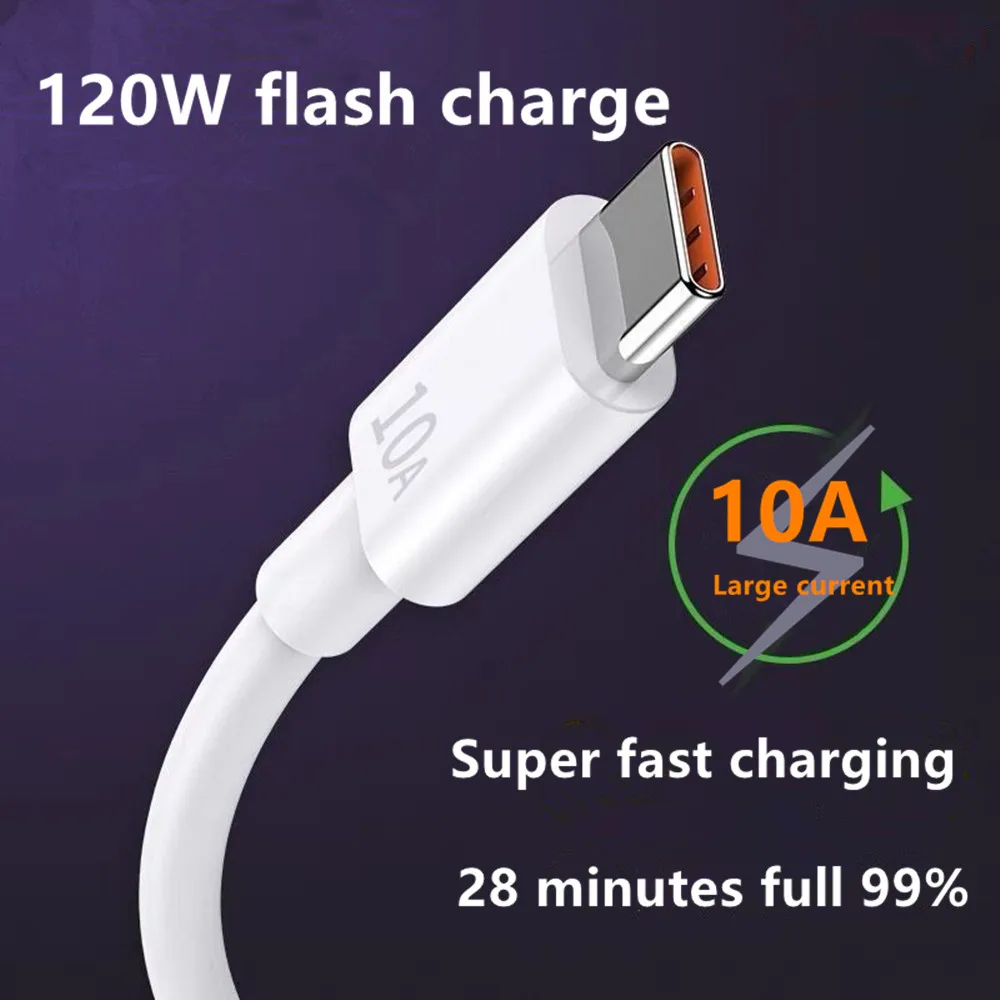 10A USB C Cable 120W Type C Cable Fast Charging Wire For Huawei Mate 30 40 50 Poco Xiaomi Samsung USB Charger Cables Data Cord