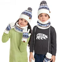 Kids Chrismtas Knit Hat Mitten and Scarf Set No Scratch Beanie Neck Gaiter for Toddler Boys Girls Xmas Accessories